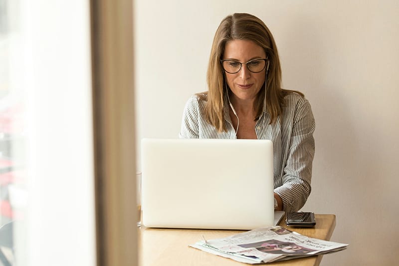 Woman working on a laptop